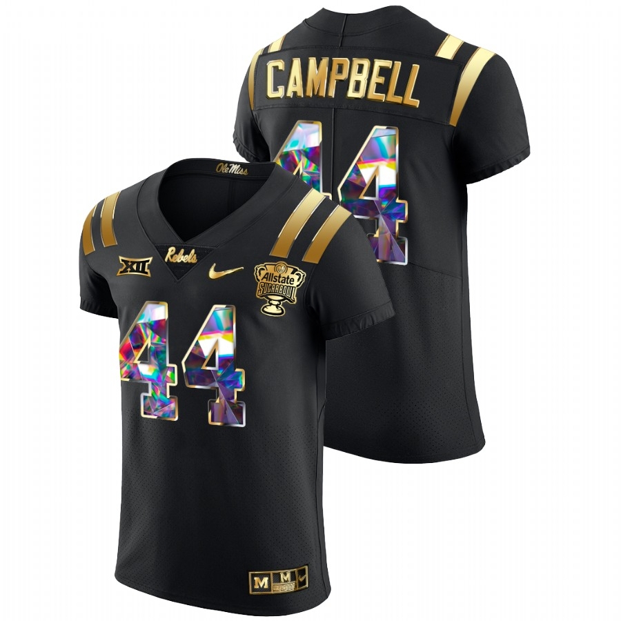 Ole Miss Rebels Men's NCAA Chance Campbell #44 Black Sugar Bowl Golden Diamond Edition 2022 College Football Jersey DAB8049RN